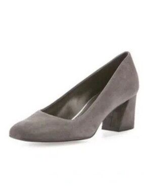 NWOT Stuart Weitzman Marymid Grey Suede‎ Square Toe Block Heel Pumps 8M (Narrow)